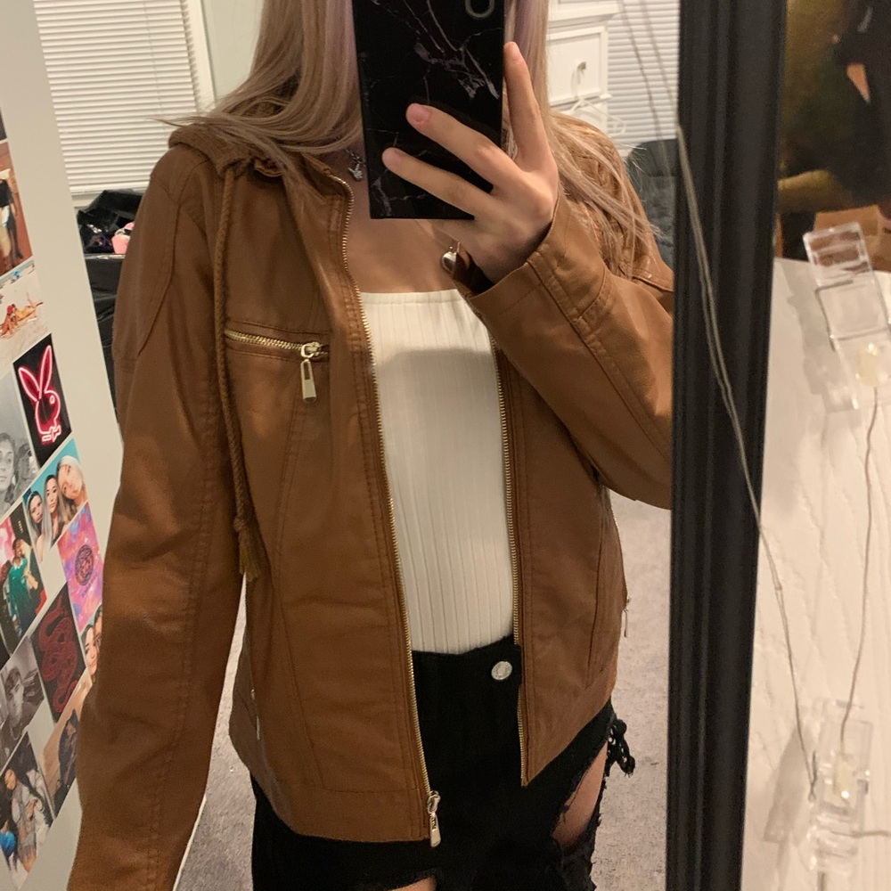 NWOT FAUX brown Leather jacket